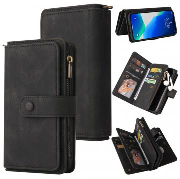 iPhone 14 Pro Wallet 15 Card Slots Case with Wrist Strap Black