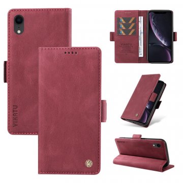 YIKATU iPhone XR Skin-touch Wallet Kickstand Case Wine Red