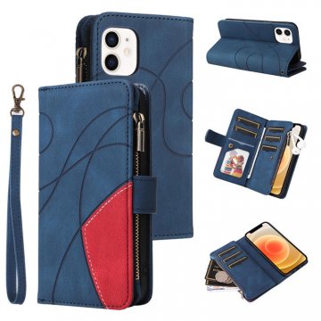 iPhone 12 Mini Zipper Wallet Magnetic Stand Case Blue