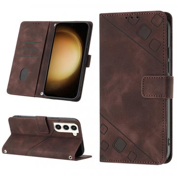 Skin-friendly Samsung Galaxy S23 Plus Wallet Stand Case with Wrist Strap Coffee