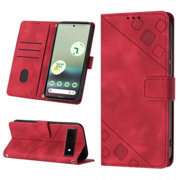 Skin-friendly Google Pixel 6A Wallet Stand Case with Wrist Strap Red