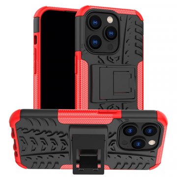Dual Layer Hybrid Anti-Slip iPhone 14 Pro Kickstand Case Red