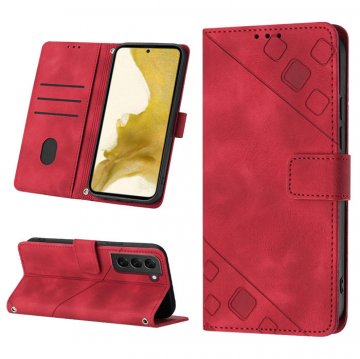 Skin-friendly Samsung Galaxy S22 Wallet Stand Case with Wrist Strap Red