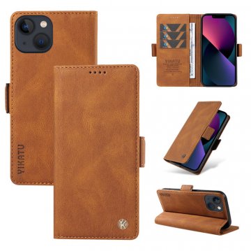 YIKATU iPhone 14 Skin-touch Wallet Kickstand Case Brown