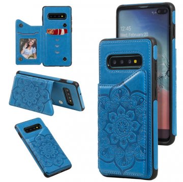 Samsung Galaxy S10 Plus Embossed Wallet Magnetic Stand Case Blue