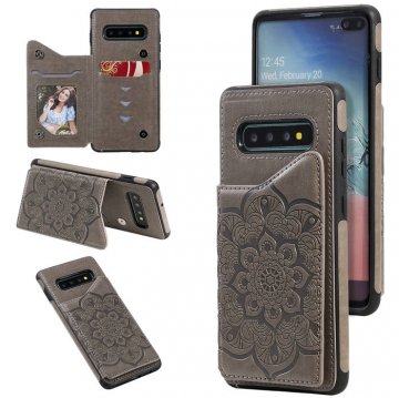 Samsung Galaxy S10 Plus Embossed Wallet Magnetic Stand Case Gray