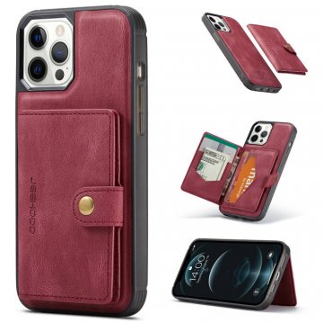 iPhone 12 Pro Magnetic Detachable Card Pocket Wallet Stand Case Red