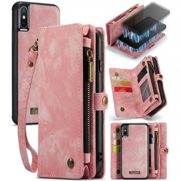 CaseMe iPhone X/XS Zipper Wallet Case with Wrist Strap Pink