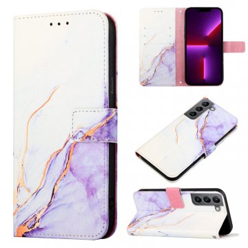 Marble Pattern Samsung Galaxy S21 Plus Wallet Case White Purple