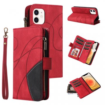 iPhone 12 Mini Zipper Wallet Magnetic Stand Case Red