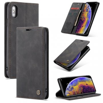 CaseMe iPhone XS Retro Wallet Kickstand Magnetic Flip Case Black