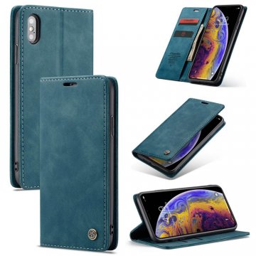 CaseMe iPhone XS Max Retro Wallet Kickstand Flip Case Blue