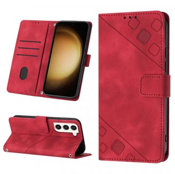 Skin-friendly Samsung Galaxy S23 Wallet Stand Case with Wrist Strap Red