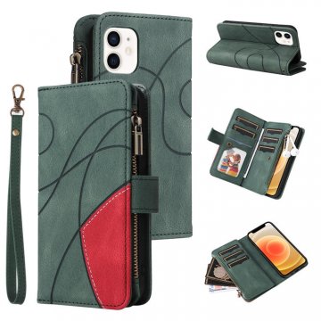 iPhone 12 Mini Zipper Wallet Magnetic Stand Case Green