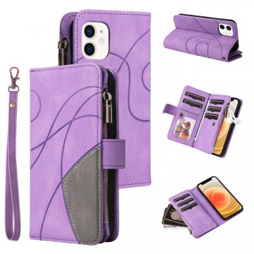 iPhone 12 Mini Zipper Wallet Magnetic Stand Case Purple