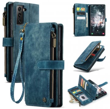 CaseMe Samsung Galaxy S22 Plus Wallet Kickstand Leather Case Blue