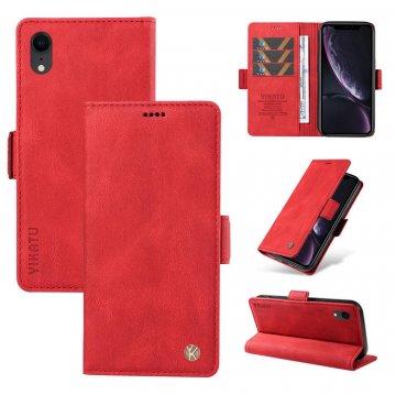 YIKATU iPhone XR Skin-touch Wallet Kickstand Case Red
