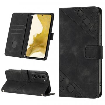 Skin-friendly Samsung Galaxy S22 Plus Wallet Stand Case with Wrist Strap Black