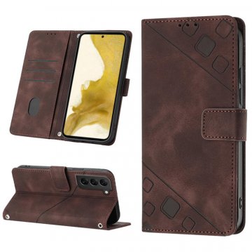 Skin-friendly Samsung Galaxy S22 Wallet Stand Case with Wrist Strap Coffee