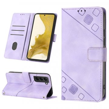 Skin-friendly Samsung Galaxy S22 Wallet Stand Case with Wrist Strap Purple