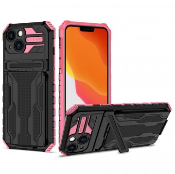 iPhone 13 Card Slot Kickstand Drop-proof TPU + PC Case Pink