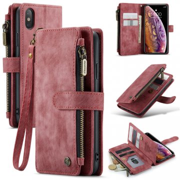 CaseMe iPhone X/XS Wallet Kickstand Retro Leather Case Red