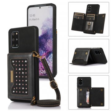 Bling Crossbody Wallet Samsung Galaxy S20 Case with Strap Black