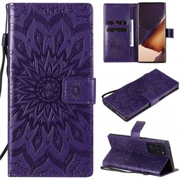 Samsung Galaxy Note 20 Ultra Embossed Sunflower Wallet Stand Case Purple