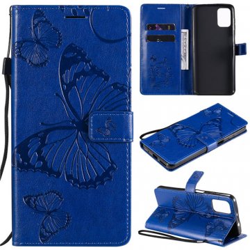 Motorola Moto G9 Plus Embossed Butterfly Wallet Magnetic Stand Case Blue