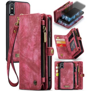 CaseMe iPhone XS Max Zipper Wallet Case with Wrist Strap Red