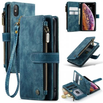 CaseMe iPhone X/XS Wallet Kickstand Retro Leather Case Blue