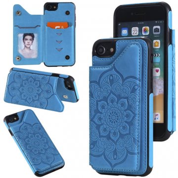 iPhone 7/8/SE 2020 Embossed Wallet Magnetic Stand Case Blue