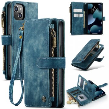 CaseMe iPhone 13 Wallet Kickstand Retro Leather Case Blue