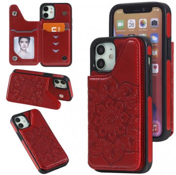 iPhone 12 Mini Embossed Wallet Magnetic Stand Case Red