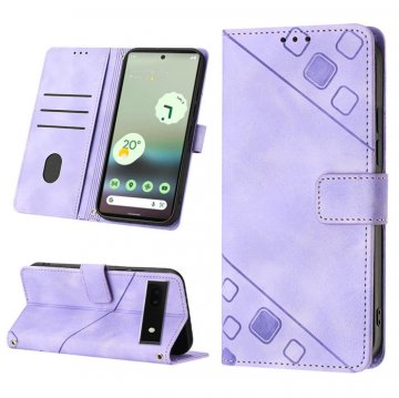 Skin-friendly Google Pixel 6A Wallet Stand Case with Wrist Strap Purple