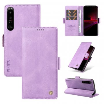 YIKATU Sony Xperia 1 III Skin-touch Wallet Kickstand Case Purple