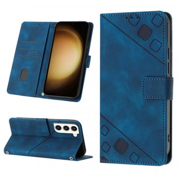 Skin-friendly Samsung Galaxy S23 Plus Wallet Stand Case with Wrist Strap Blue