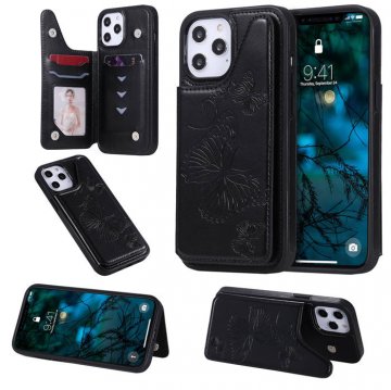 iPhone 12 Pro Max Luxury Butterfly Magnetic Card Slots Stand Case Black
