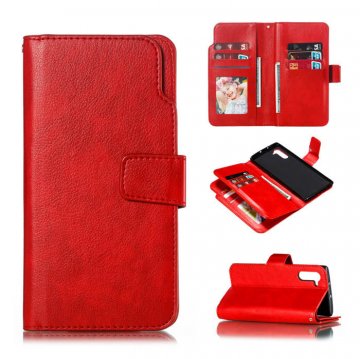 Samsung Galaxy Note 10 Wallet 9 Card Slots Stand Case Red
