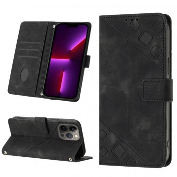 Skin-friendly iPhone 13 Pro Wallet Stand Case with Wrist Strap Black