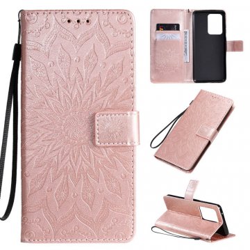 Samsung Galaxy S20 Ultra Embossed Sunflower Wallet Stand Case Rose Gold
