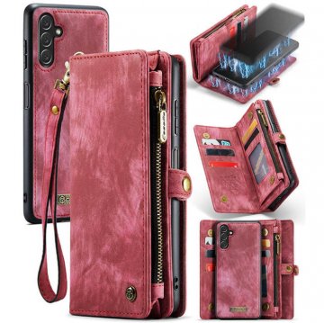 CaseMe Samsung Galaxy A13 5G Zipper Wallet Case with Wrist Strap Red