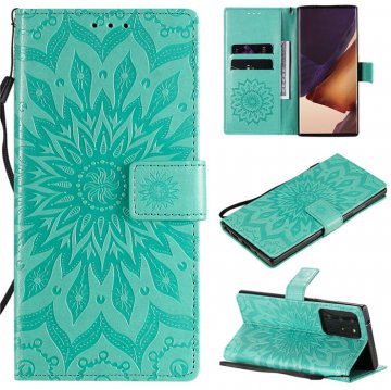 Samsung Galaxy Note 20 Ultra Embossed Sunflower Wallet Stand Case Green