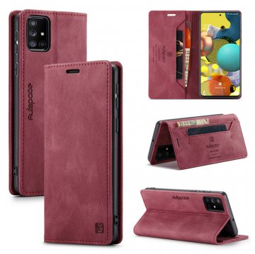Autspace Samsung Galaxy A51 Wallet Kickstand Magnetic Case Red