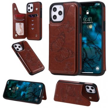 iPhone 12 Pro Max Luxury Butterfly Magnetic Card Slots Stand Case Brown