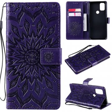 OnePlus Nord N10 5G Embossed Sunflower Wallet Magnetic Stand Case Purple