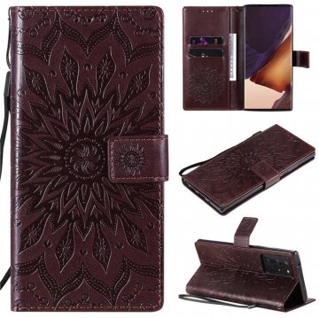 Samsung Galaxy Note 20 Ultra Embossed Sunflower Wallet Stand Case Brown
