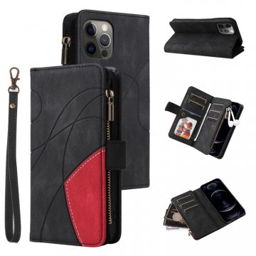 iPhone 12 Pro Max Zipper Wallet Magnetic Stand Case Black