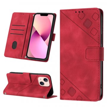 Skin-friendly iPhone 13 Mini Wallet Stand Case with Wrist Strap Red