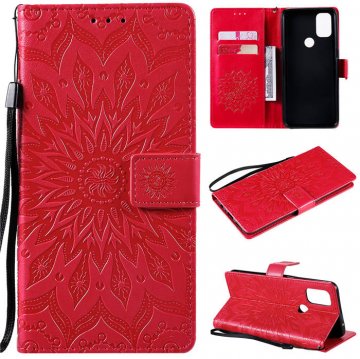 OnePlus Nord N10 5G Embossed Sunflower Wallet Magnetic Stand Case Red